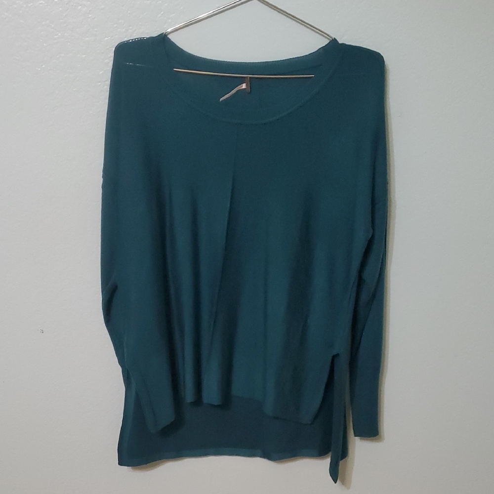 Poof Teal Long Sleeve Lightweight Sheer Sweater